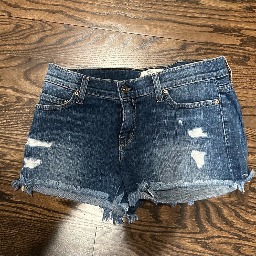 Blue Distressed Jean Shorts with Frayed Hem